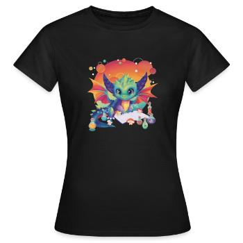 Bébé Dragon Mignon Kawaii Coloré Potions Magiques - T-shirt Femme - noir - Devant - AI Model Female 172 dark (172cm)