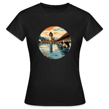 Kapellenbruecke - Schweiz - Frauen T-Shirt - Schwarz - Vorne - AI Model Female 172 dark (172cm)