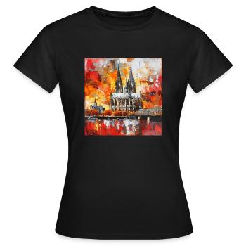 Cologne Cathédrale Ville Skyline Rhine Pont Bateau Museu - T-shirt Femme - noir - Devant - AI Model Female 172 dark (172cm)