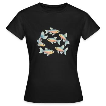 Pastellfische im Schwarm - Frauen T-Shirt - Schwarz - Vorne - AI Model Female 172 dark (172cm)