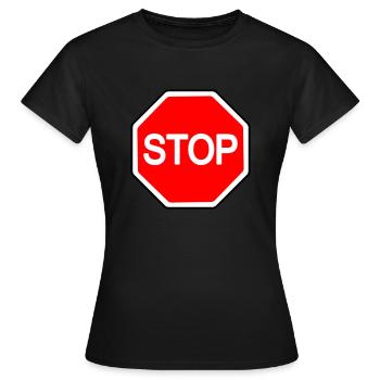 STOP Schild dreifarbig Vektor - Frauen T-Shirt - Schwarz - Vorne - AI Model Female 172 dark (172cm)