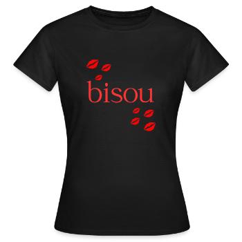 Bisou Red Typografie mit Kissing Lips - Frauen T-Shirt - Schwarz - Vorne - AI Model Female 172 dark (172cm)