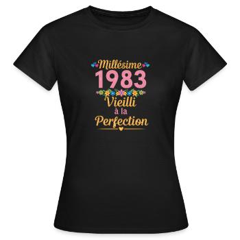 42 Year Old Woman 1983 Humor Birthday Gift Idea - Women's T-Shirt - black - Front - AI Model Female 172 dark (172cm)