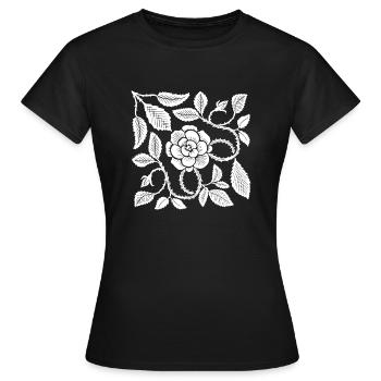 Botanischer Holzschnitt Weiße Rose mit Blättern - Frauen T-Shirt - Schwarz - Vorne - AI Model Female 172 dark (172cm)