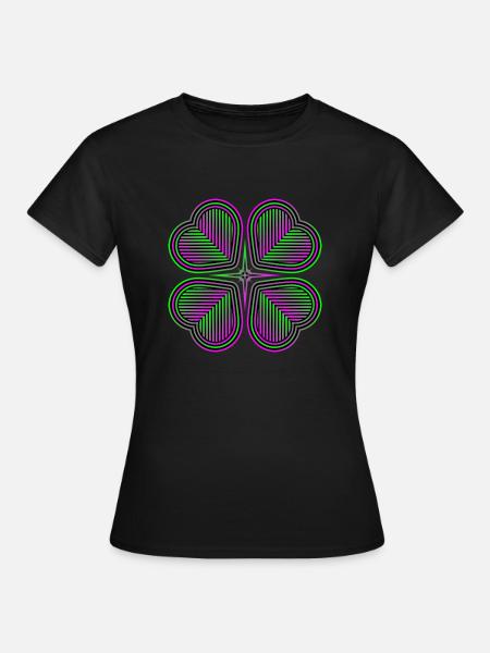 Trébol de cuatro hojas de corazones - 2 - Camiseta mujer - negro