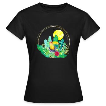 L’été avec le toucan - T-shirt Femme - noir - Devant - AI Model Female 172 dark (172cm)