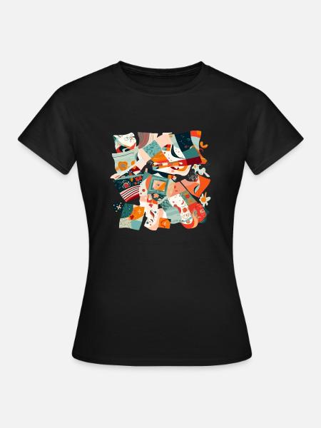 Patchwork aus Stoff - Frauen T-Shirt - Schwarz