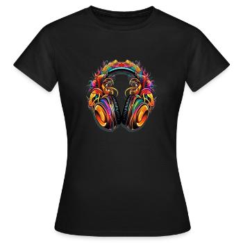 Crazy Kopfhörer - Frauen T-Shirt - Schwarz - Vorne - AI Model Female 172 dark (172cm)
