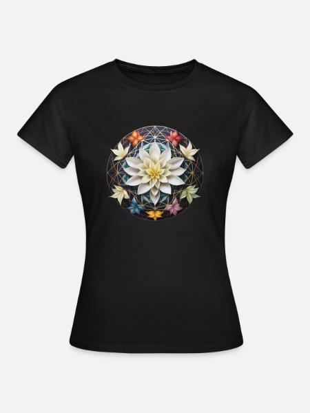 Flower Mandala with Lotus Gift Flower of Life - Women's T-Shirt - black