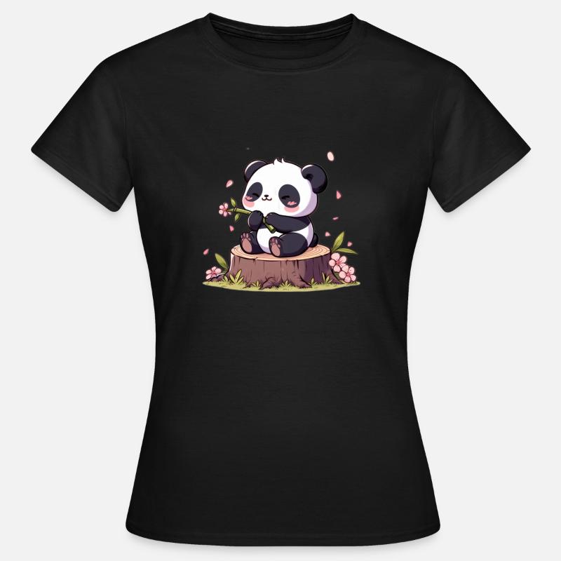 Panda sur souche d’arbre - T-shirt Femme - noir