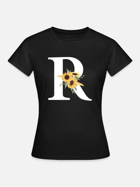 Buchstabe r florale Sonnenblume - Frauen T-Shirt - Schwarz