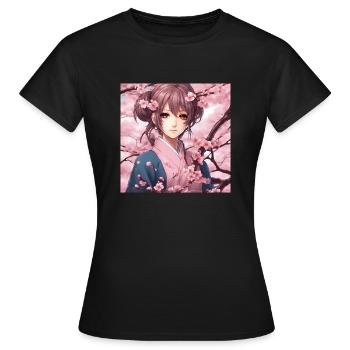 Female Character Universe Manga Kawaii Flowers - Women's T-Shirt - black - Front - AI Model Female 172 dark (172cm)