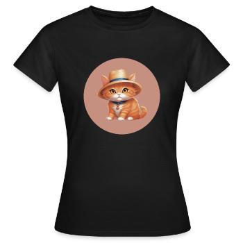 Chat au chapeau de paille - T-shirt Femme - noir - Devant - AI Model Female 172 dark (172cm)