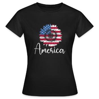 Amerika - Patriotisches Sonnenblumen-Veteranen-Denkmal - Frauen T-Shirt - Schwarz - Vorne - AI Model Female 172 dark (172cm)