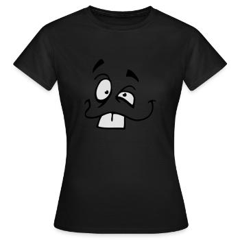 Visage comique souriant avec de grandes dents de lapin - T-shirt Femme - noir - Devant - AI Model Female 172 dark (172cm)