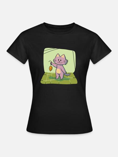 Katze mit Maus - Frauen T-Shirt - Schwarz