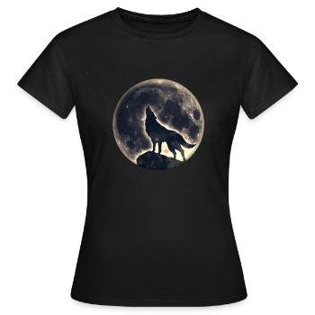 Wolf, Vollmond, Wölfe, Mond, Indianer, Wild, Hund - Frauen T-Shirt - Schwarz - Vorne - AI Model Female 172 dark (172cm)