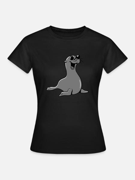 seehund lustig sonnenbrille - Dame-T-shirt - sort