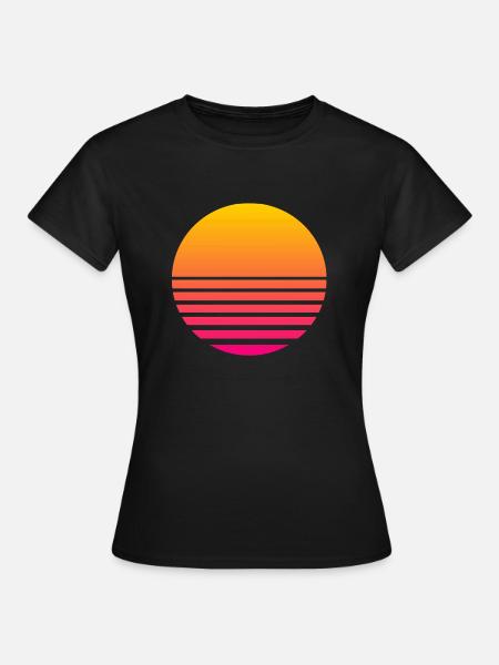 Outrun Retro Sonne - Frauen T-Shirt - Schwarz