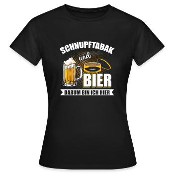 Schnupftabak und Bier darum bin ich hier Priis - Frauen T-Shirt - Schwarz - Vorne - AI Model Female 172 dark (172cm)