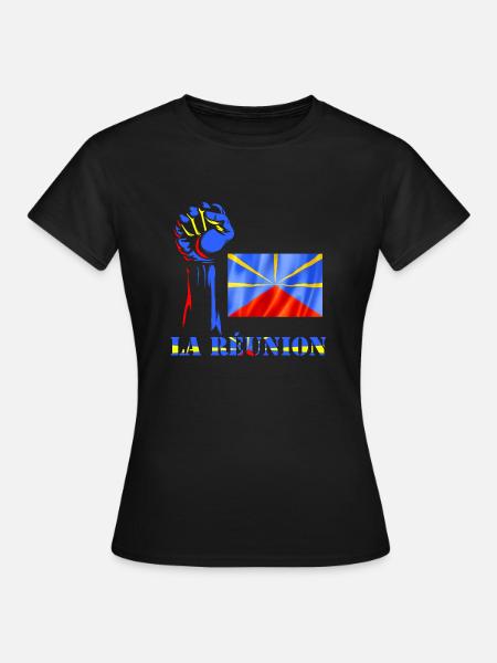 Poing Drapeau la Réunion Cadeau Réunionnais Fier - T-shirt Femme - noir