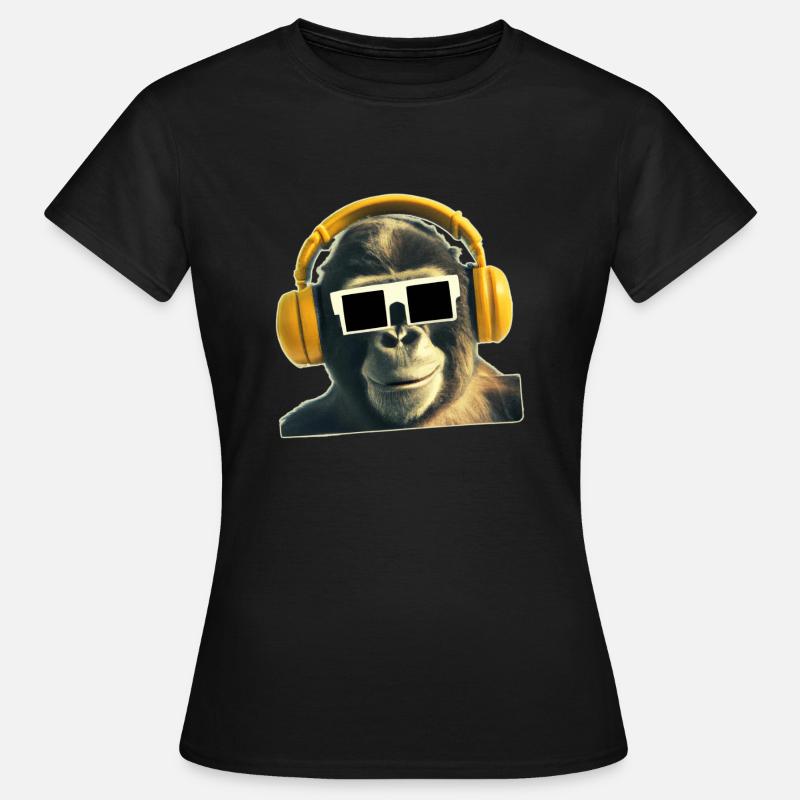 Cooler Affe mit Kopfhoerer und Brille - Frauen T-Shirt - Schwarz