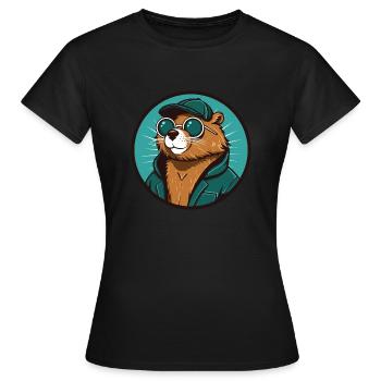 Biber mit Sonnenbrille, Nagetier, Castor - Frauen T-Shirt - Schwarz - Vorne - AI Model Female 172 dark (172cm)