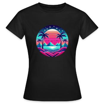 Mirrored neon palm tree 90s look with mountains/sun - Women's T-Shirt - black - Front - AI Model Female 172 dark (172cm)