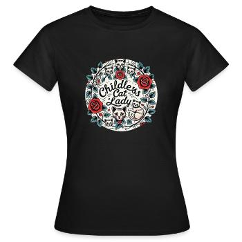 Kinderlose Katzendame - Frauen T-Shirt - Schwarz - Vorne - AI Model Female 172 dark (172cm)