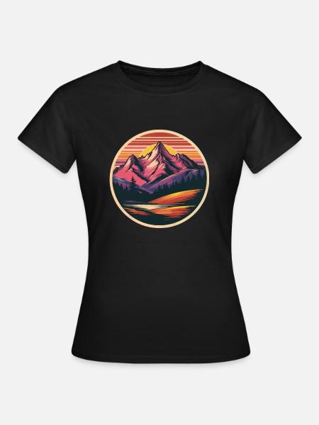 Retro Berge Landschaft - Frauen T-Shirt - Schwarz