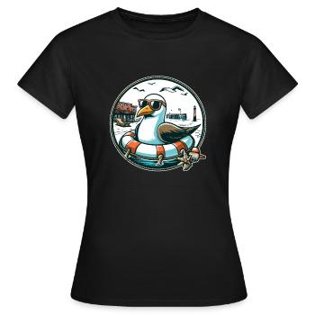 Mouette dans une bouée de sauvetage - T-shirt Femme - noir - Devant - AI Model Female 172 dark (172cm)