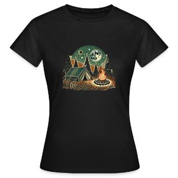 Lagerfeuerabend under Strernenhimmel - Camping - Frauen T-Shirt - Schwarz - Vorne - AI Model Female 172 dark (172cm)