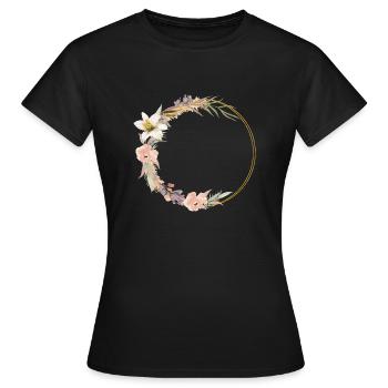 Blumen Kranz personalisierbar - Frauen T-Shirt - Schwarz - Vorne - AI Model Female 172 dark (172cm)