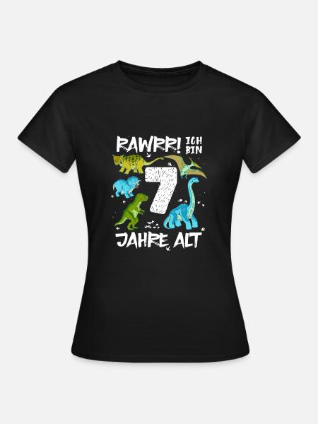 Sieben 7 Jahre 7. Geburtstag 7 Jahre, Dinosaurier - Frauen T-Shirt - Schwarz