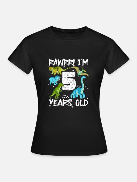 Fünf Jahre 5. Geburtstag 5 Jahre, Dinosaurier - Frauen T-Shirt - Schwarz