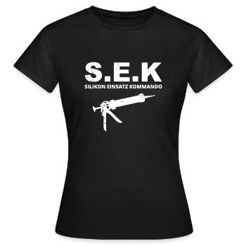 Fliesenleger Silikon Einsatz Kommando - Frauen T-Shirt - Schwarz - Vorne - AI Model Female 172 dark (172cm)