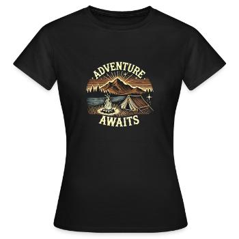 L’aventure vous attend – Feu de camp et tente ⛺🔥 - T-shirt Femme - noir - Devant - AI Model Female 172 dark (172cm)