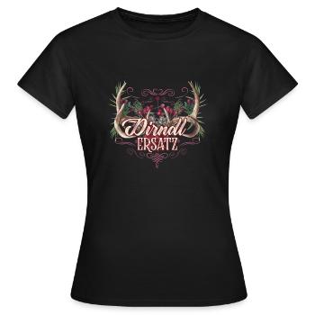 Dirndl Ersatz Tracht Hirsch und Rosen - Frauen T-Shirt - Schwarz - Vorne - AI Model Female 172 dark (172cm)