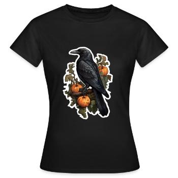 Corbeau sur buisson de citrouille Halloween - T-shirt Femme - noir - Devant - AI Model Female 172 dark (172cm)