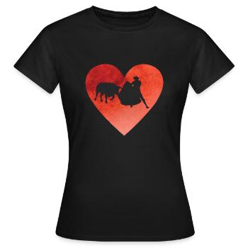 Heart with bullfight with bull and torero - Women's T-Shirt - black - Front - AI Model Female 172 dark (172cm)