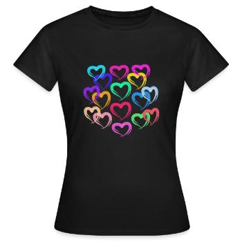 Die Liebe ist vielseitig, Herzen bunt - Frauen T-Shirt - Schwarz - Vorne - AI Model Female 172 dark (172cm)