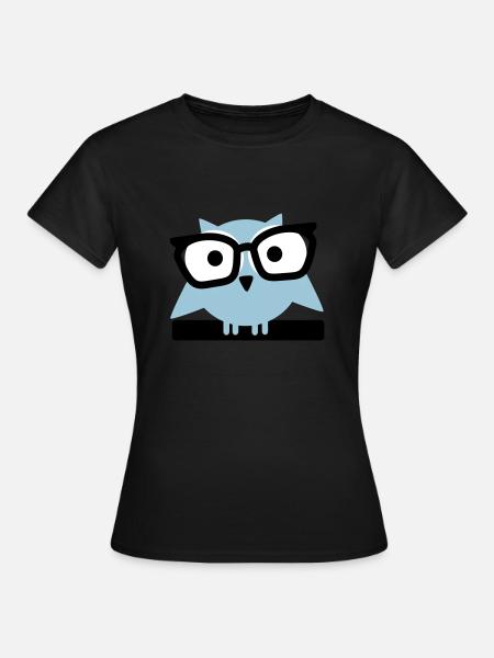 Eule mit Brille - Frauen T-Shirt - Schwarz