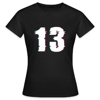 13 Dreizehn Thirteen Zahl Effekt Verzerrt Nummer - Frauen T-Shirt - Schwarz - Vorne - AI Model Female 172 dark (172cm)