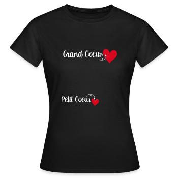 Grand Cœur Petit Cœur | Enceinte Grossesse - T-shirt Femme - noir - Devant - AI Model Female 172 dark (172cm)