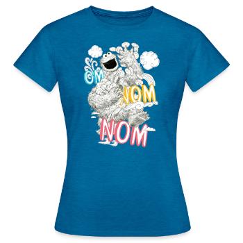 Sesamstraße Krümelmonster Om Nom Kekse - Frauen T-Shirt - Antikblaues Saphir meliert - Vorne - AI Model Female 172 dark (172cm)