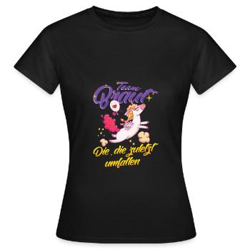 Team Braut Einhorn Die zuletzt umfallen - Frauen T-Shirt - Schwarz - Vorne - AI Model Female 172 dark (172cm)