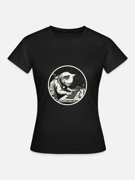 Space Synth Katze - Frauen T-Shirt - Schwarz