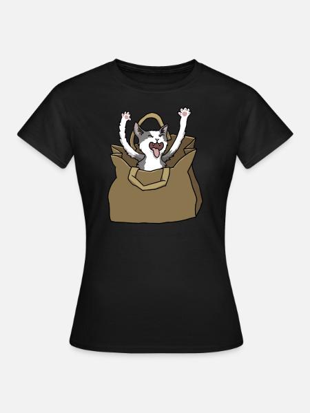 Katze in Papiertüte - Frauen T-Shirt - Schwarz