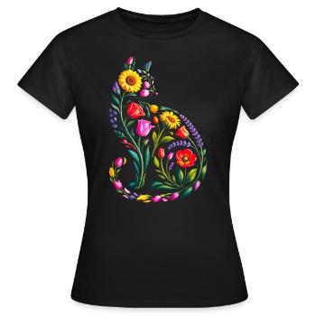 Silhouette Chat Floral Femmes - T-shirt Femme - noir - Devant - AI Model Female 172 dark (172cm)