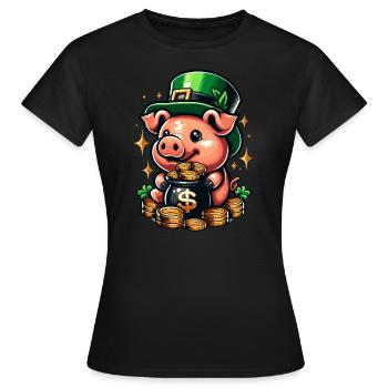 COCHON CHANCEUX JACKPOT ARGENT RICHE PROSPÉRITÉ VERT - T-shirt Femme - noir - Devant - AI Model Female 172 dark (172cm)